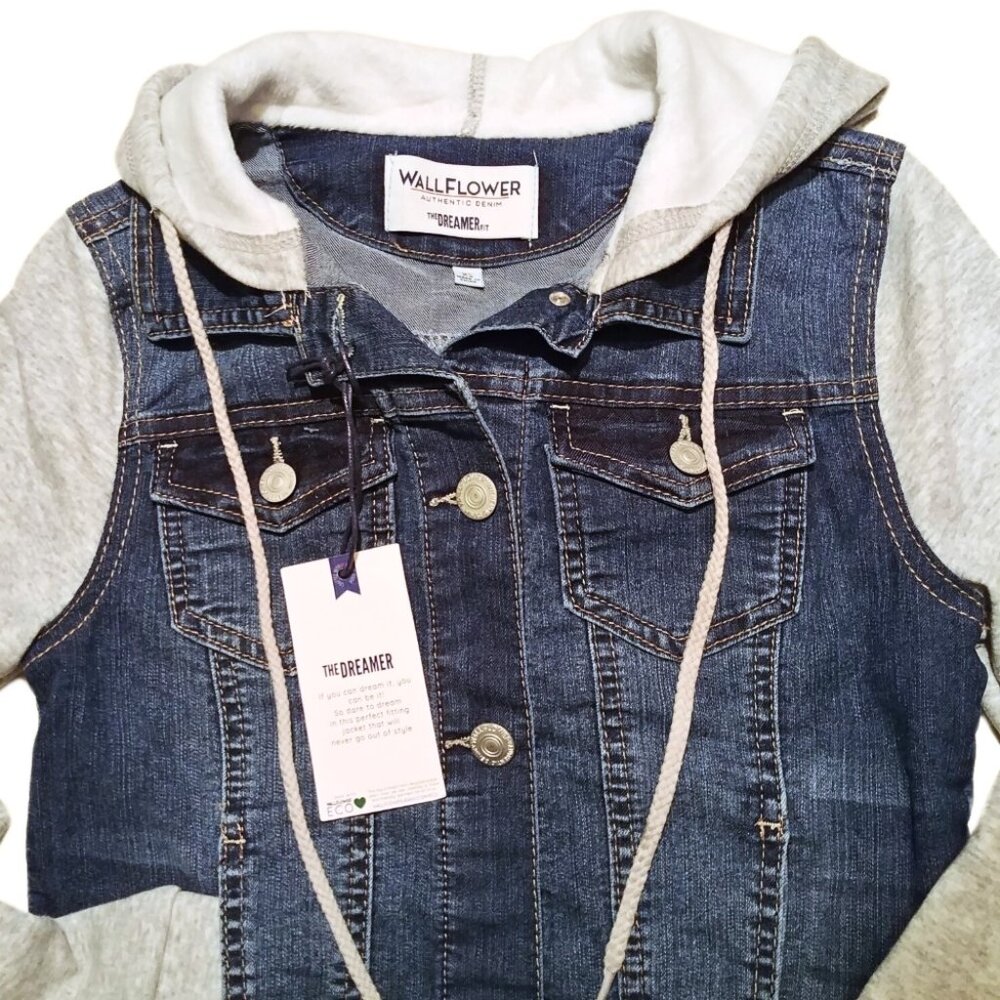 Wallflower Dreamer Tessa Denim Hoodie Trucker Jacket Blue Grey Size XS - Picture 5 of 10